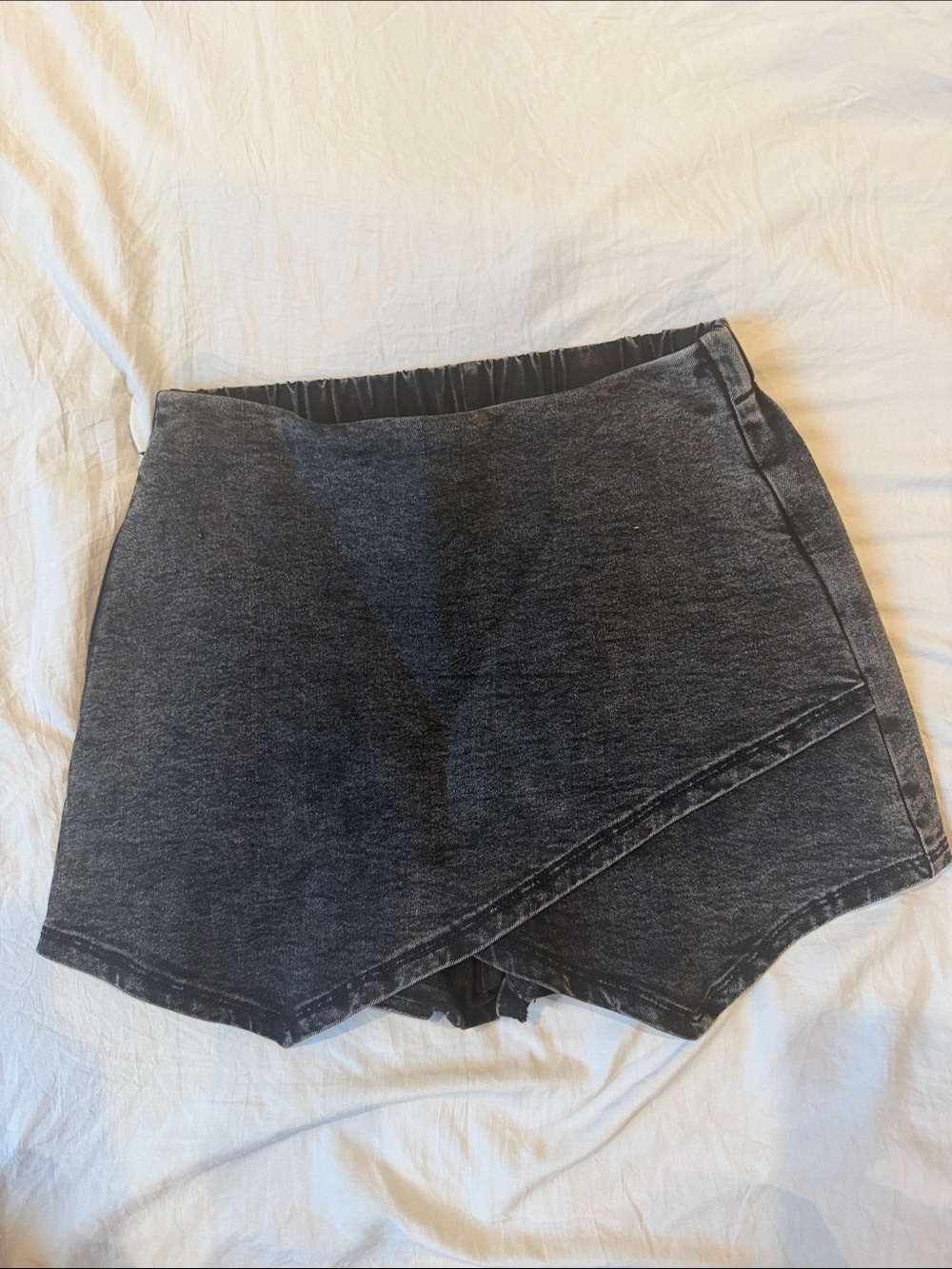 Black Washed Denim Wrap Skort - Women